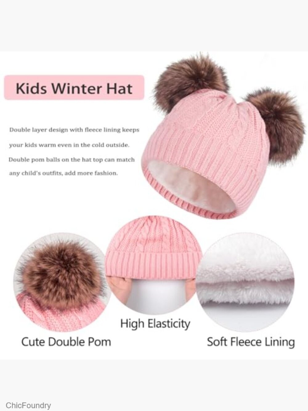 Kids Winter Hat Gloves Scarf Set Knit Beanie Pompom Thermal Fleece Lined 3pc - Picture 3 of 7